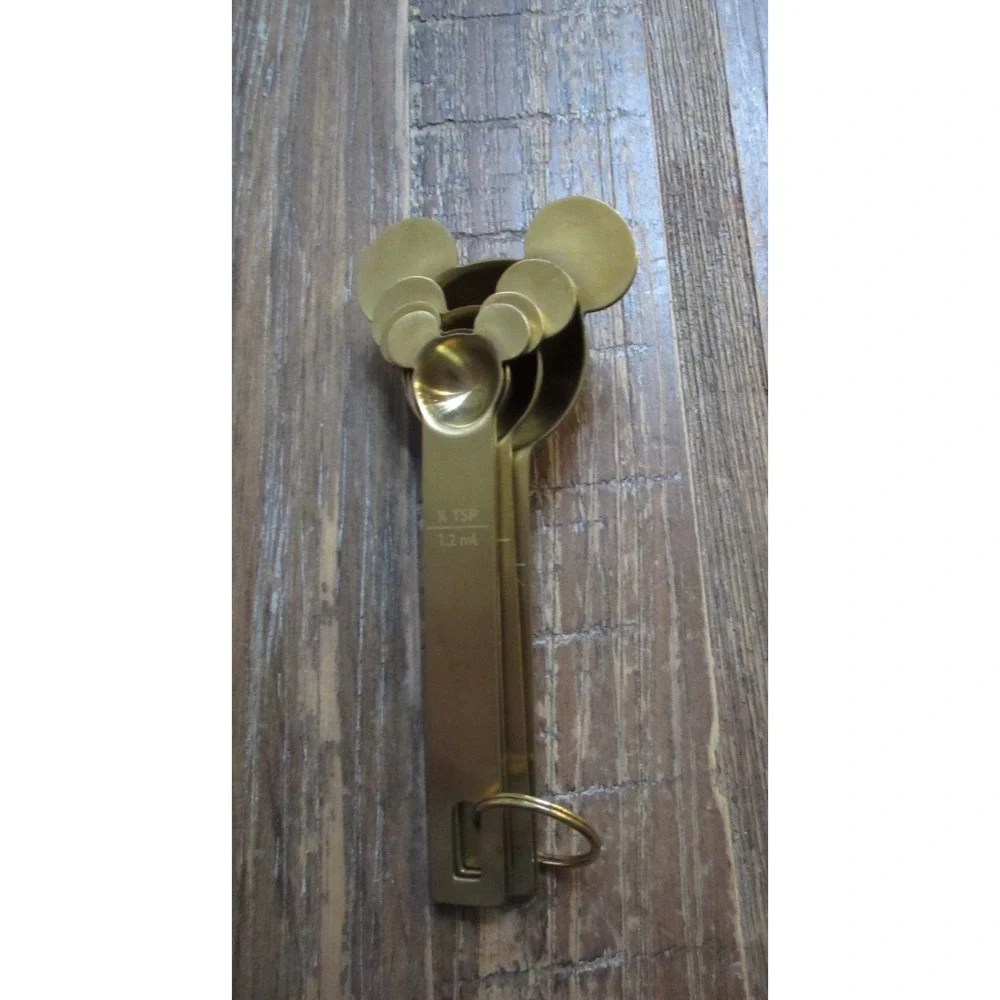 Official Disney Parks Homestead Mickey Mouse Brass Tone Measuring Spoons Set 4